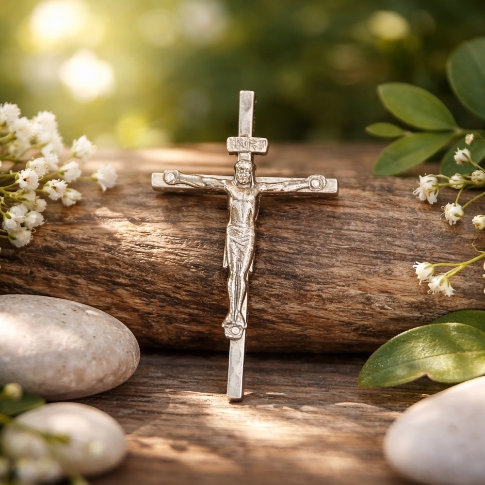 Vintage Silver Toned Crucifix Pendant Unisex